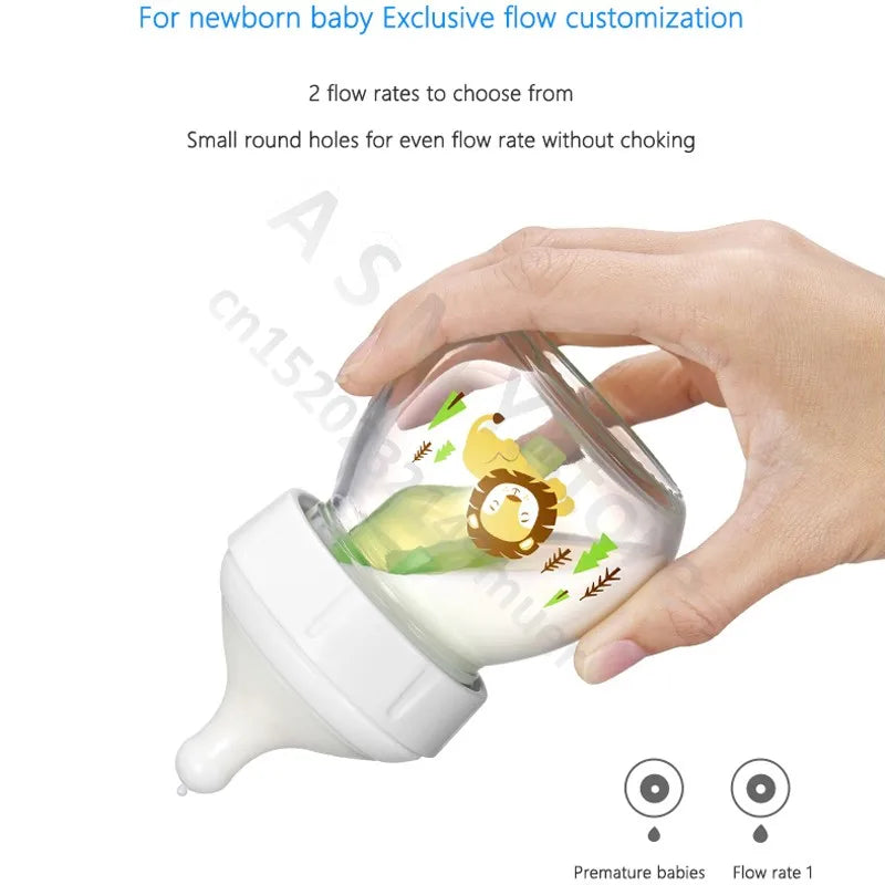 Dr. Brown's newborn wide-bore glass bottle, preemie silicone teat, 60ML for babies 0 to 3 months/Anti-colic glass baby bottle