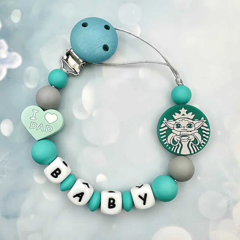 Customized Personalized Name English Letters Silicone Soothing Pacifier Chain Clips Holder Teether Pendants Teething Baby Gifts