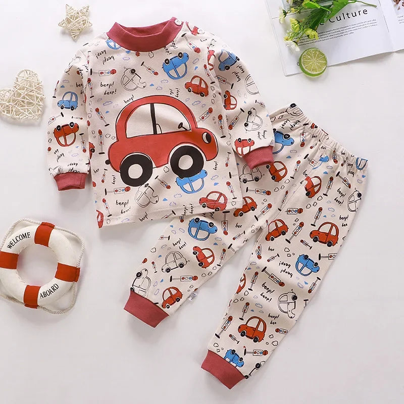 Cartoon Pajamas Suits Children's Baby Boys Girls Spring Autumn Sleepwear Home Clothes Cotton Autumn Long Trousers Kids Pijamas