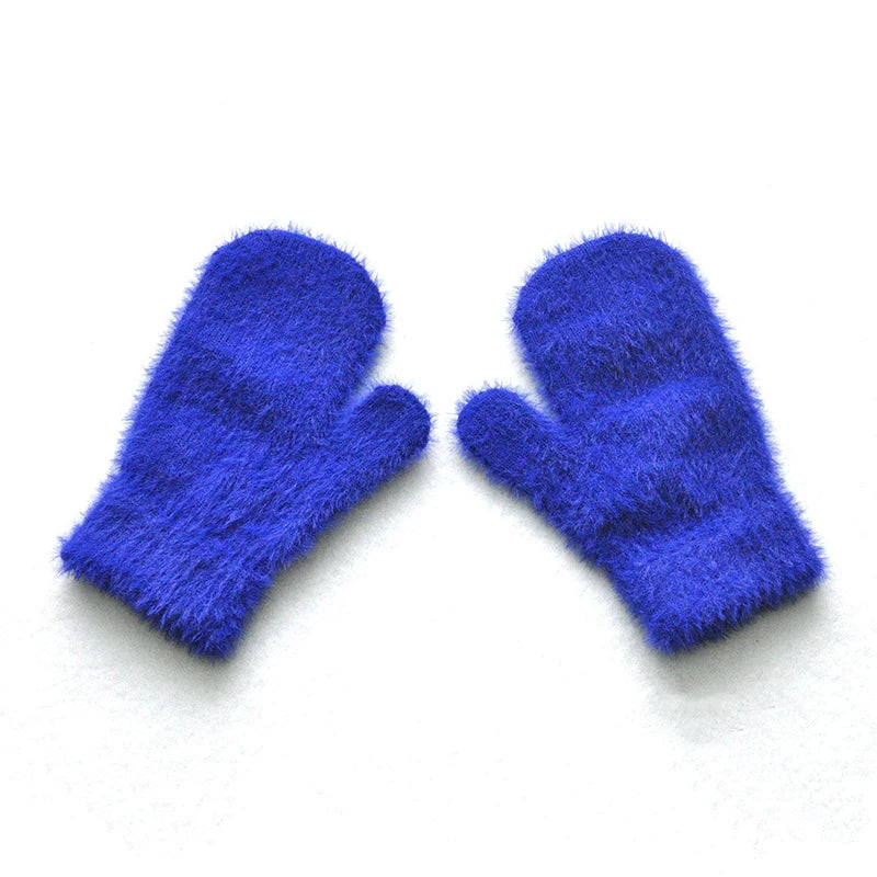 Baby Short Gloves Winter Faux Sable Children Solid Thickened Plush Furry Full Finger Mittens Autumn Hand Warmer 1-4 Years Old