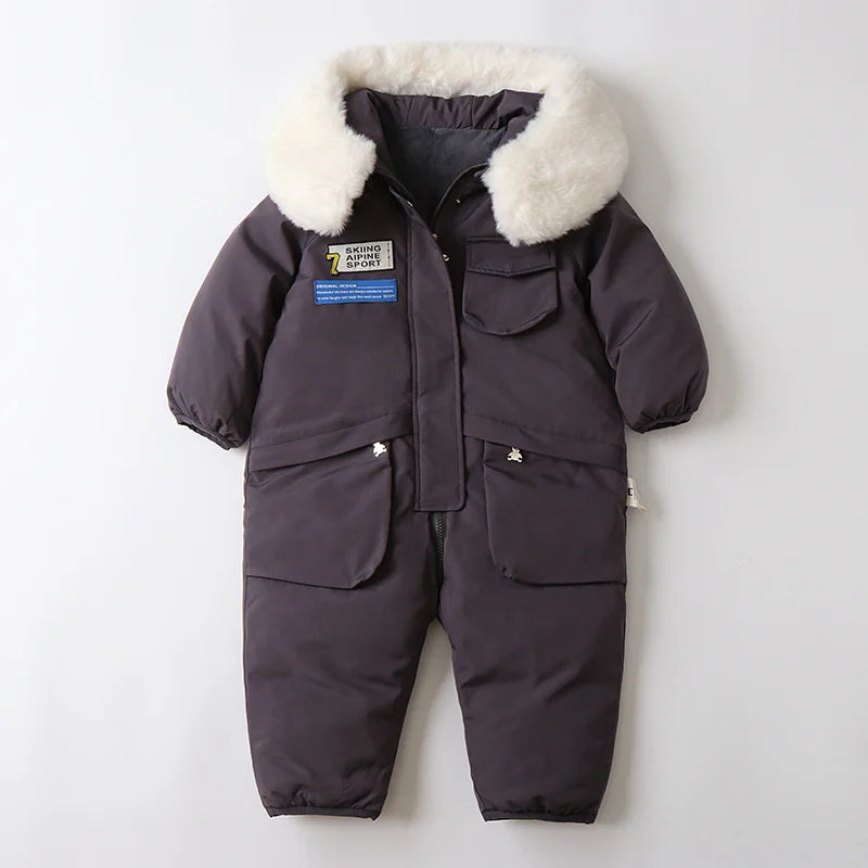 Kids Padded Cotton Bodysuit Clothes 2023 New Winter Baby Thick Plus Velvet Warm Rompers Girls Boys Ski Suit Overalls 1-5 Years