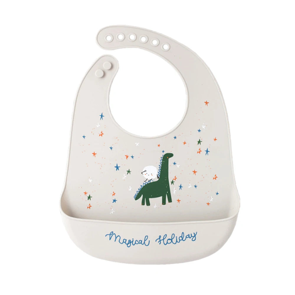 Waterproof Baby Bibs For Kids Eating Stuff Soft Silicone Cartoon Crocodile Printed Baby Apron Bib Reusable Baby Feeding Apron