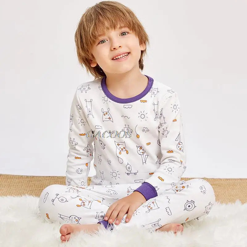 Child Boy Pajamas for 3-14 Years Winter Long Sleeved Pyjamas Suit Baby Girl Clothes Toddler Cotton Sleepwear Kids Sleep Pajamas