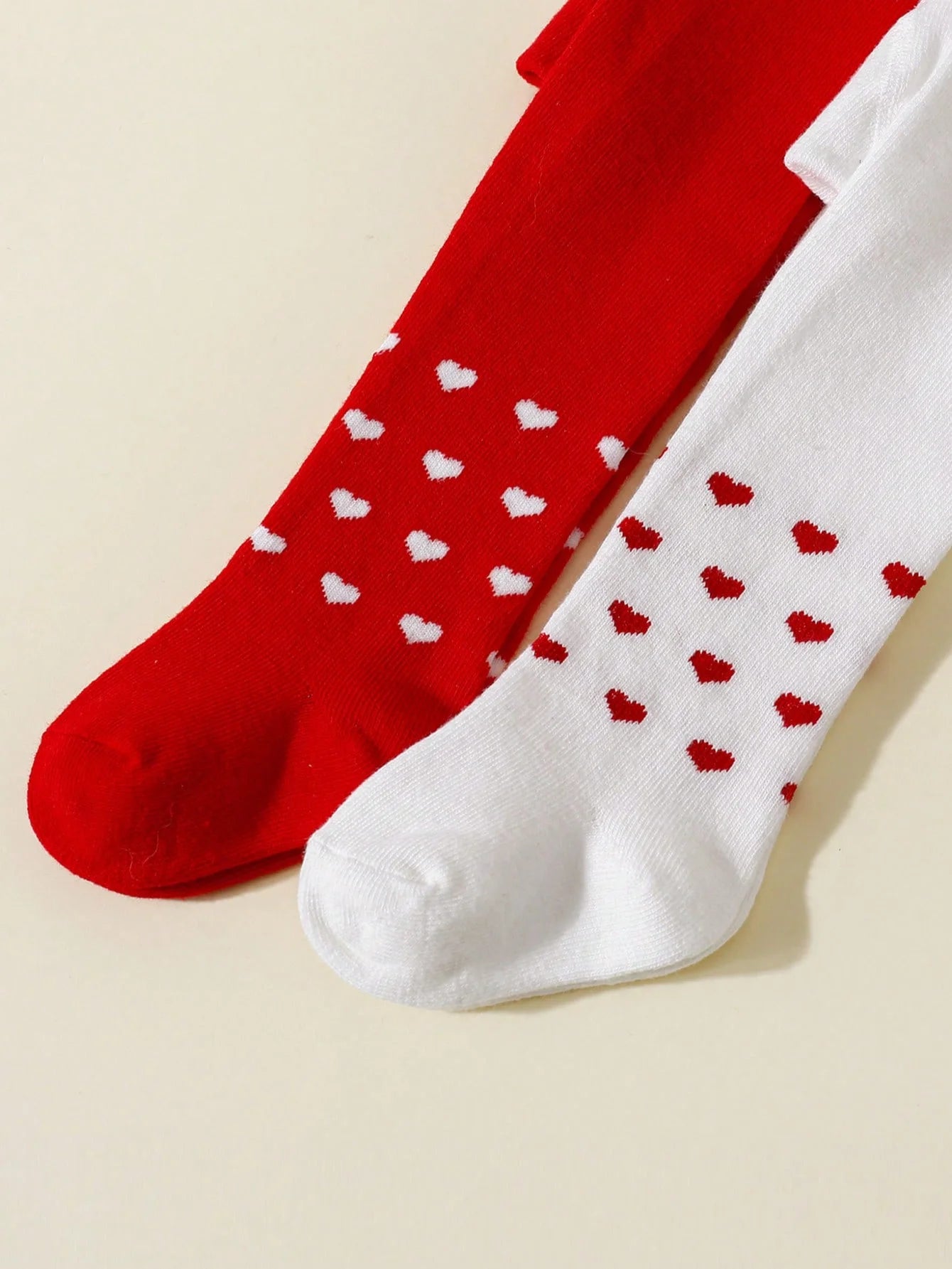 1 Pair of Baby Girls Cotton Red and White with Heart Shaped Leggings, Fashion Cute Soft Elastic Stockings for 0-12 Months Toddler