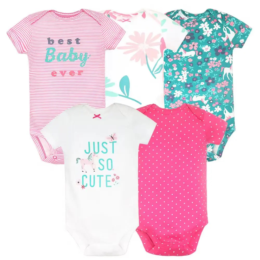New Cartoon Baby Boys Girls Bodysuit 3-5PCS Short Sleeve 100% Cotton Baby Clothes 0-24Months Newborn Body Bebe Jumpsuit Clothing