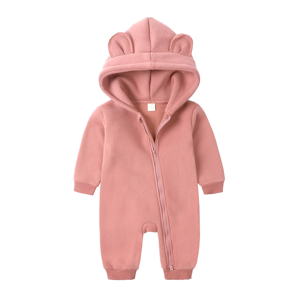 2025 Infant Baby Boys Girls Print Romper Newborn Cotton Fleece Hooded Jumpsuit Toddler Warm Cute Bodysuit Costume For 0-24M