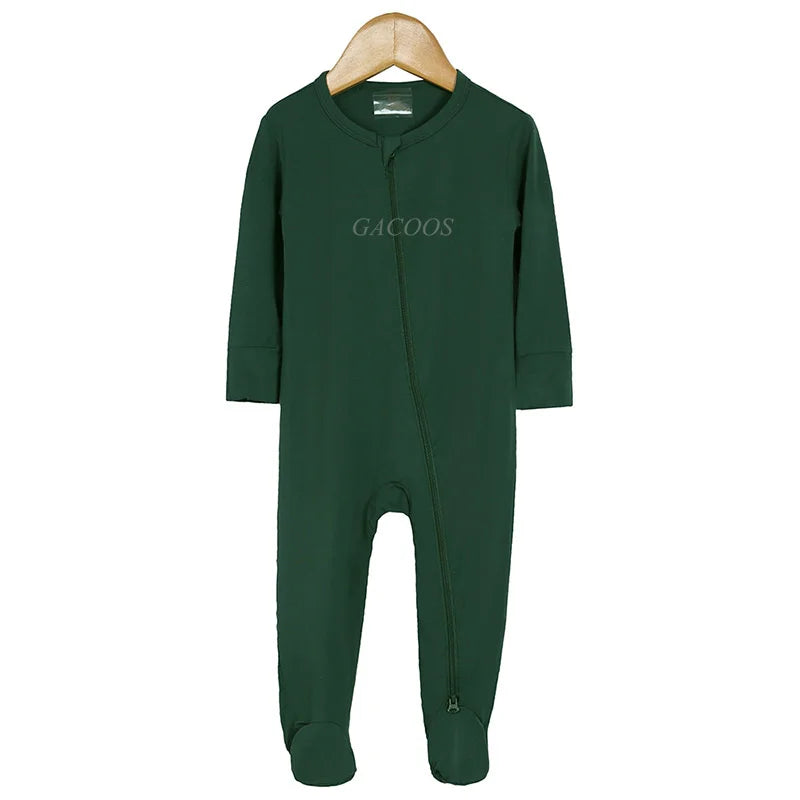 Bamboo Fiber Baby Zipper Foot Romper Baby Boy Girl Clothes Newborn Onesie Baby Jumpsuit Solid Long-Sleeve Baby Pajamas 0-24Month