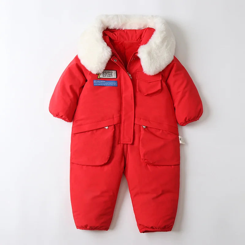 Kids Padded Cotton Bodysuit Clothes 2023 New Winter Baby Thick Plus Velvet Warm Rompers Girls Boys Ski Suit Overalls 1-5 Years