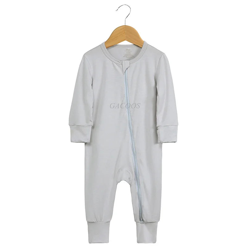 Bamboo Fiber Baby Zipper Foot Romper Baby Boy Girl Clothes Newborn Onesie Baby Jumpsuit Solid Long-Sleeve Baby Pajamas 0-24Month