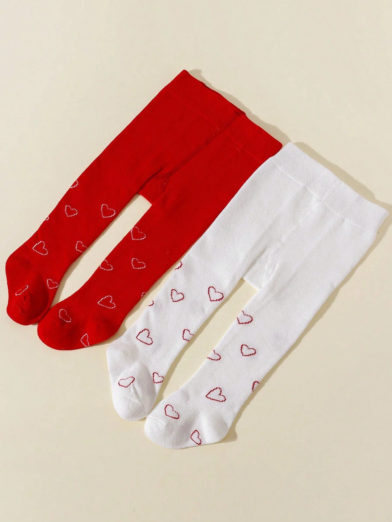 1 Pair of Baby Girls Cotton Red and White with Heart Shaped Leggings, Fashion Cute Soft Elastic Stockings for 0-12 Months Toddler