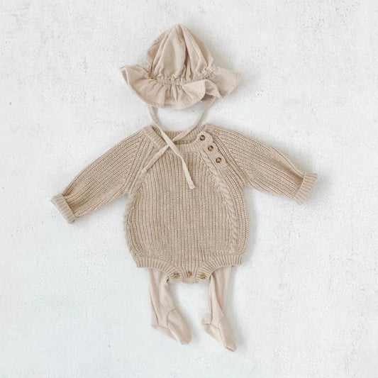 Neutral Baby Knit Romper Side Button Onesie Jumper Cable Knitting Infants Winter Clothes