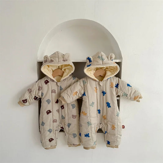 MILANCEL Winter Baby Rompers Toddler Girls Jumpsuits Fur Lining Boys Clothes Thicken Warm Baby Outfit