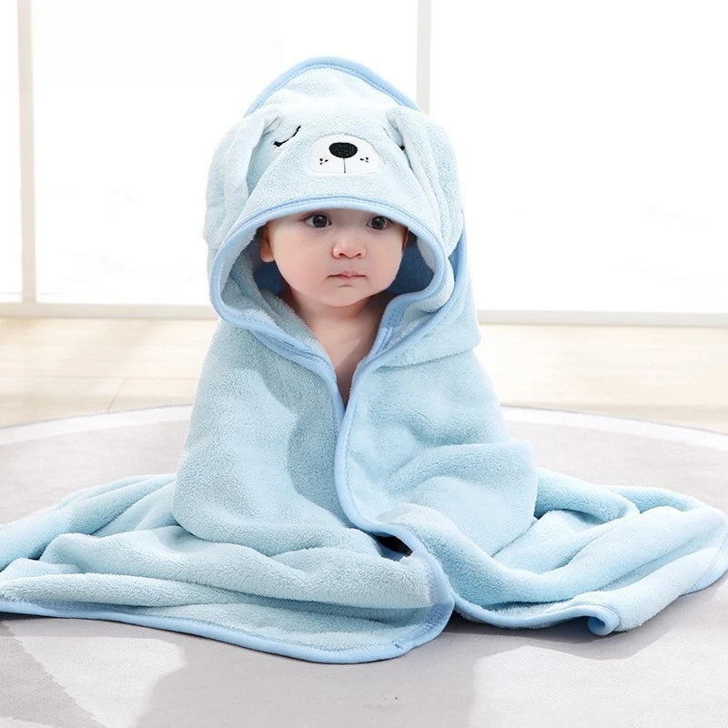 Toddler Bathrobe with Hood Boy Girl Infant Bath Towel Blankets Swaddle Cartoon Coral Fleece Towel Blanket Newborn Kids Bedding