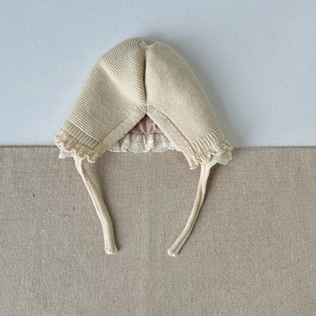 Korean Baby Boys Girls Hat Autumn Winter Warm Ear Protection Caps Ruffle Lace Princess Children's Knitted Wool Hat