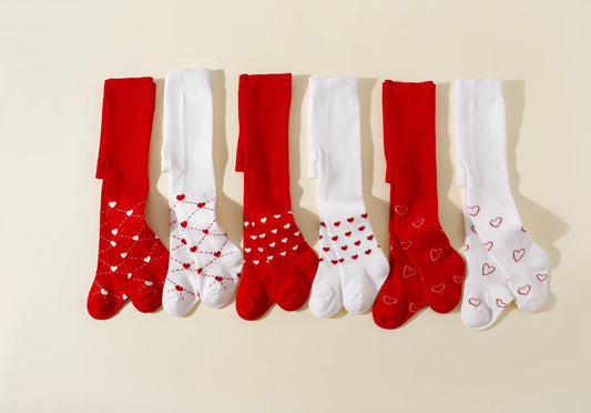 1 Pair of Baby Girls Cotton Red and White with Heart Shaped Leggings, Fashion Cute Soft Elastic Stockings for 0-12 Months Toddler