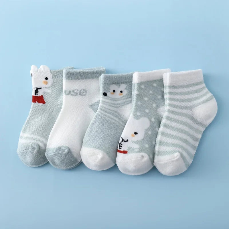 5Pairs/lot Infant Baby Socks For Girls Boys Summer Mesh Thin Baby Socks Cotton Casual Print Newborn Toddler Boy Sock 0-24Month