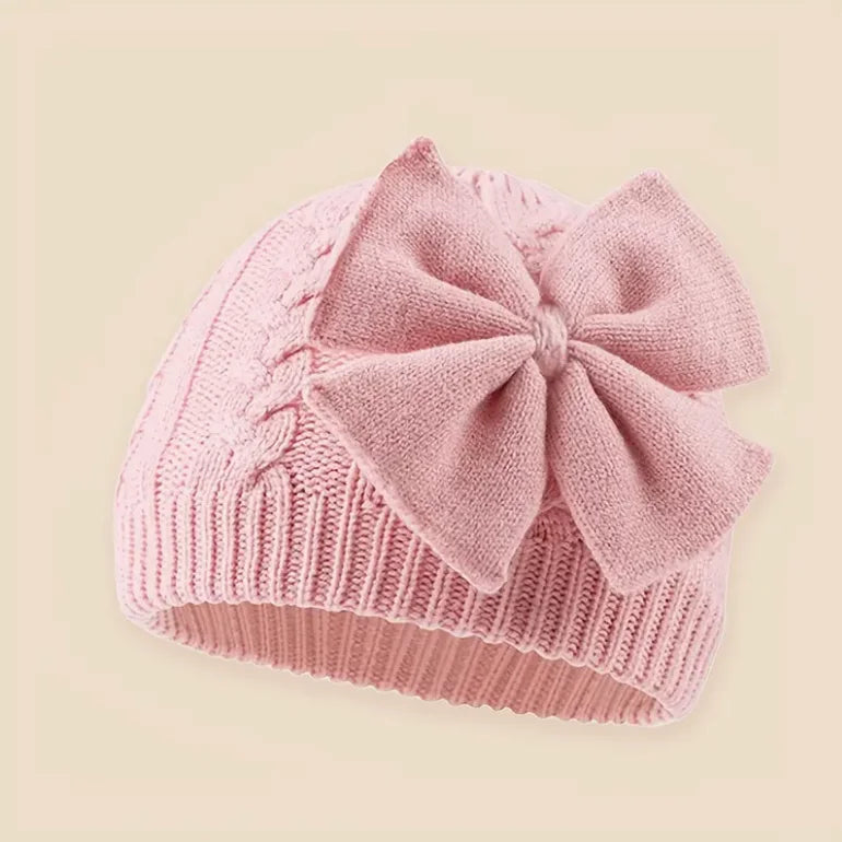 0-2Y Baby Knit Hat with Large Bow Soft Stretchy Winter Hat for Girls & Boys Lightweight Warm Beanie for Christmas, Thanksgiving