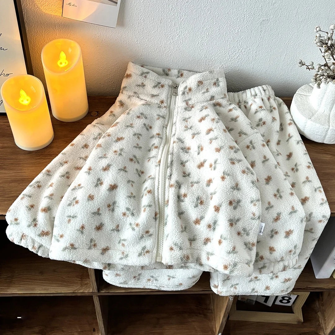Double Sided Fleece Loungewear Set 2025 Kids Cute Print Soft Skin Friendly Autumn Winter Two Piece Children Outfit