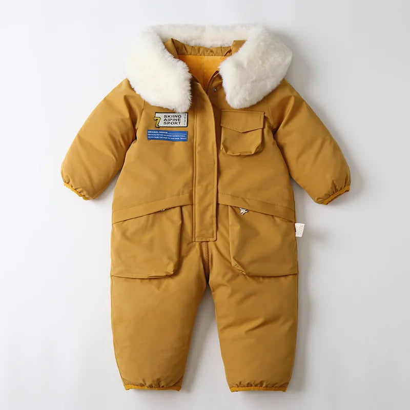 Kids Padded Cotton Bodysuit Clothes 2023 New Winter Baby Thick Plus Velvet Warm Rompers Girls Boys Ski Suit Overalls 1-5 Years