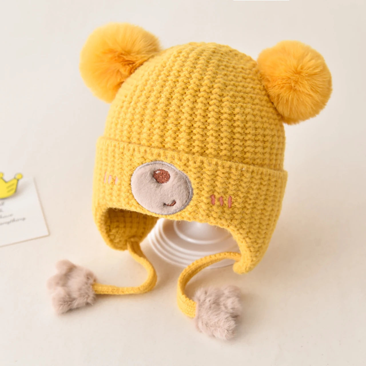 Winter Baby Earflap Hat Warm Thick Knitted Ear Protection Cap for Kids Boy Girl Cute Pompom Cotton Lining Beanie Caps