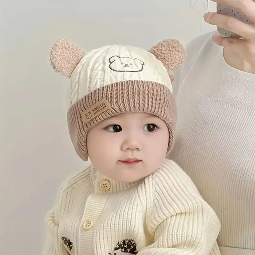Knit Baby Bear Earflap Hat