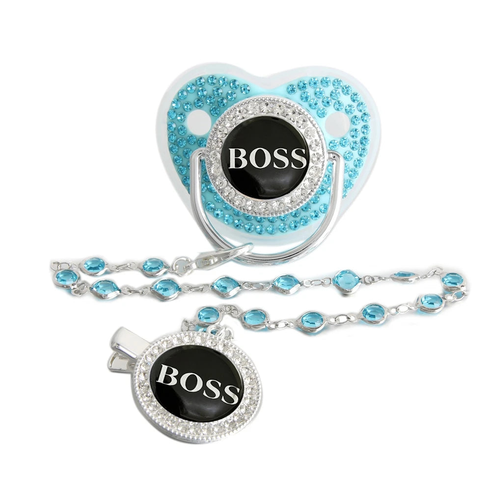 Bling Weaning Pacifier Luxury Baby Pacifier With Chain Clip Newborn Baby Dummy Soother Nipple With Gem