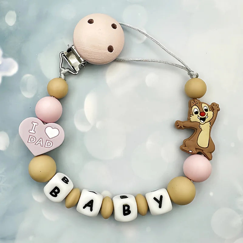 Customized Personalized Name English Letters Silicone Soothing Pacifier Chain Clips Holder Teether Pendants Teething Baby Gifts