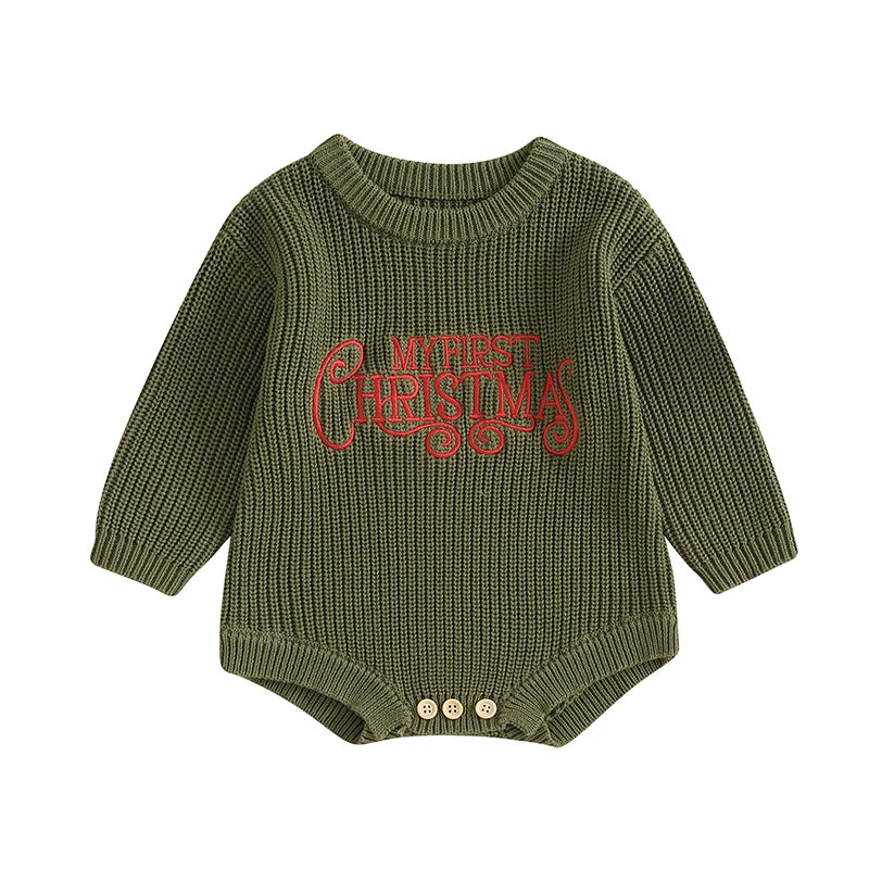 FOCUSNORM 4 Color Autumn Winter Baby Boys Girls Christmas Sweater Romper Letter Embroidery Round Neck Long Sleeve Knit Jumpsuit