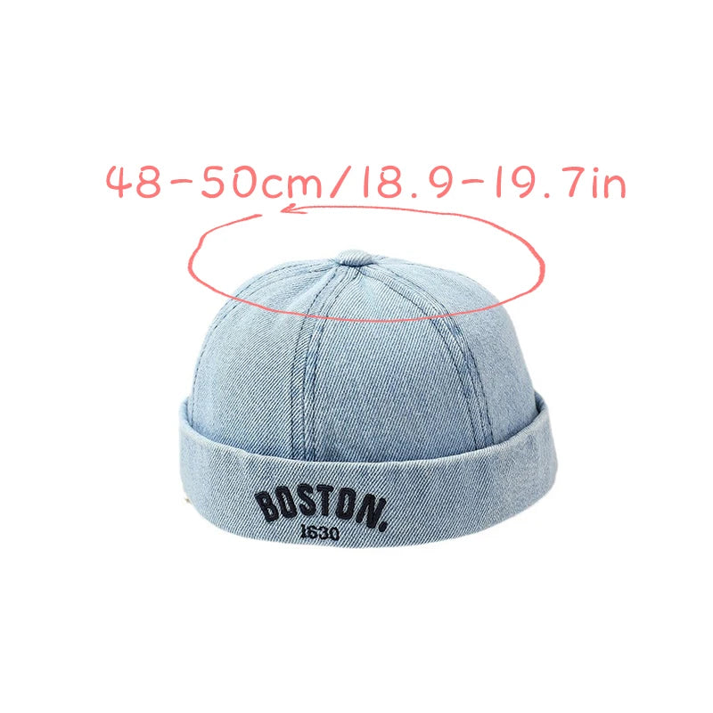 Korean Denim Melon Capfor Baby Hip Hop Letter Embroidered Brimless Hat Adjustable Kids Landlord Hats Retro Dome Docker Beanies