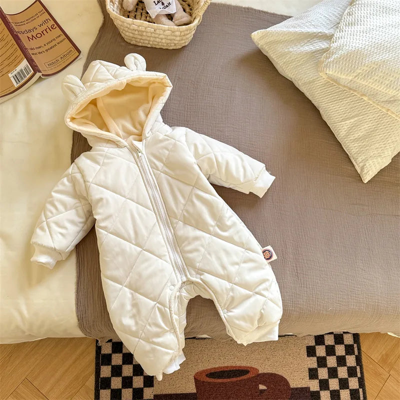 MILANCEL Winter Baby Rompers Toddler Girls Jumpsuits Fur Lining Boys Clothes Thicken Warm Baby Outfit