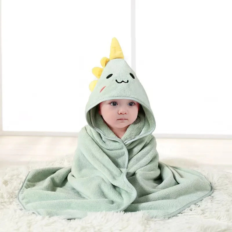 Toddler Bathrobe with Hood Boy Girl Infant Bath Towel Blankets Swaddle Cartoon Coral Fleece Towel Blanket Newborn Kids Bedding