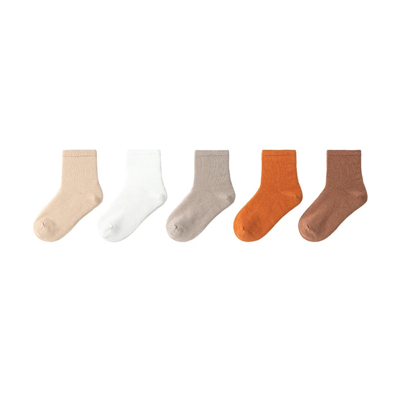Balabala 5 Pairs Socks Boys Girls 2024 Spring Autumn New Cotton Mid-Calf Socks Solid Colors Comfortable Five Pairs Pack