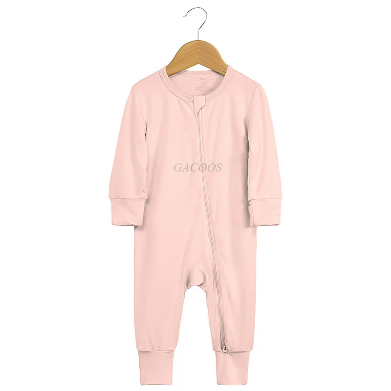 Bamboo Fiber Baby Zipper Foot Romper Baby Boy Girl Clothes Newborn Onesie Baby Jumpsuit Solid Long-Sleeve Baby Pajamas 0-24Month