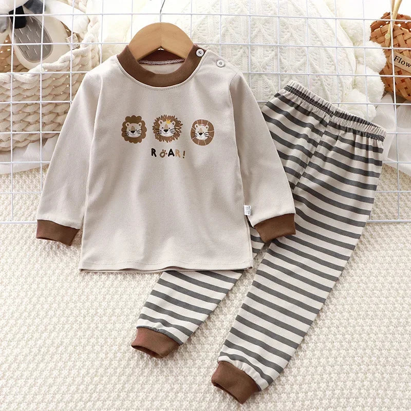 2024 New Kids Boys Girls Pajama Sets Cartoon Print Long Sleeve Cute T-Shirt Tops with Pants Toddler Baby Sleeping Clothing Sets