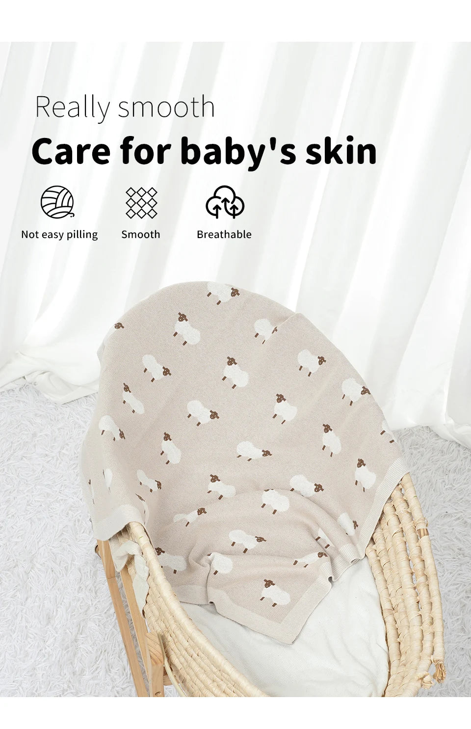 Knitted Cotton Baby Swaddle Blanket 90x70cm
