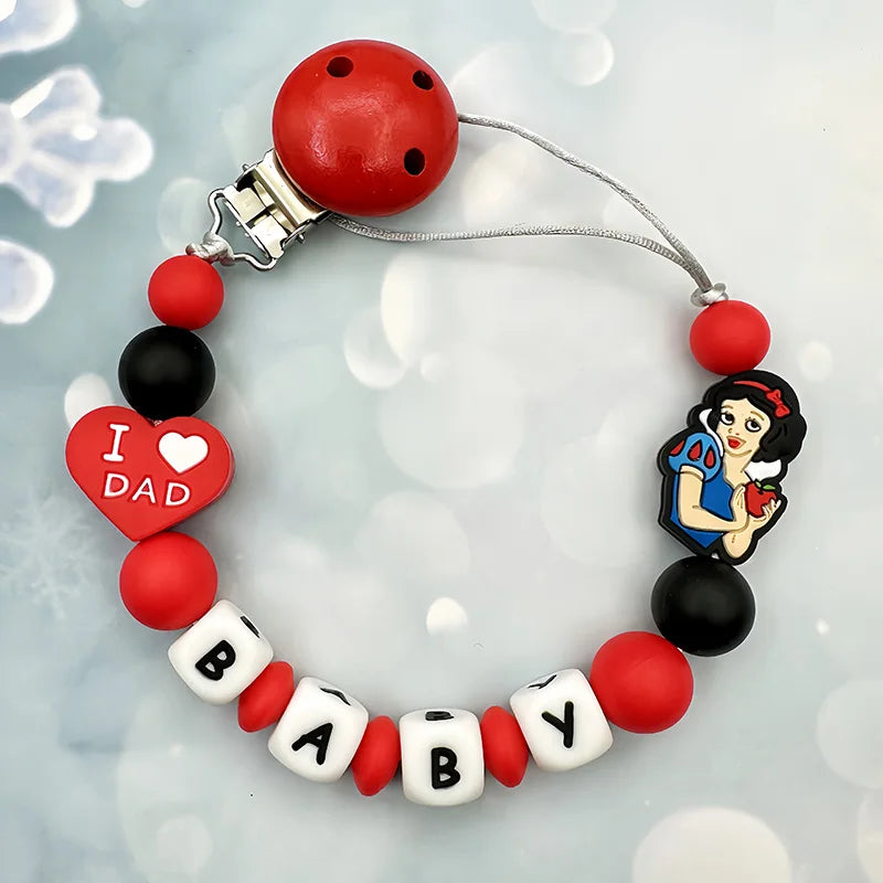 Customized Personalized Name English Letters Silicone Soothing Pacifier Chain Clips Holder Teether Pendants Teething Baby Gifts