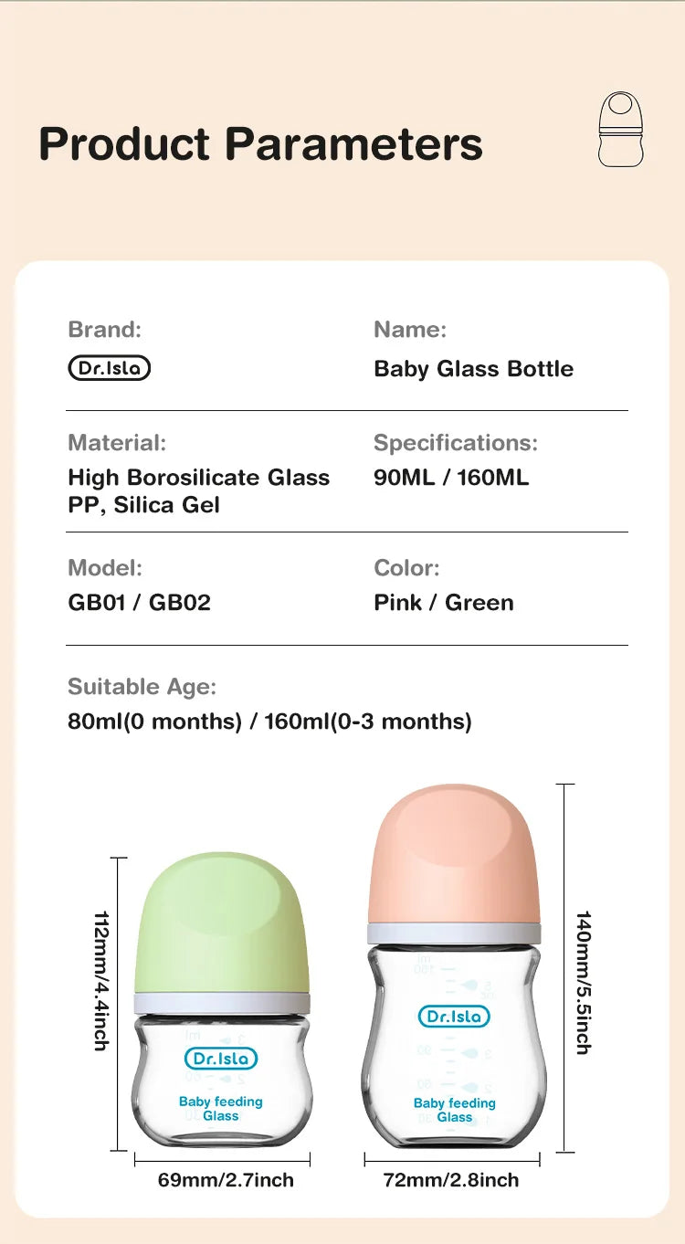 Anti-Choke Glass Baby Bottle 160ml