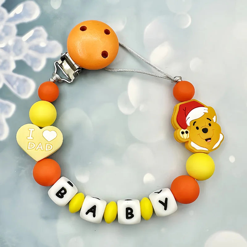 Customized Personalized Name English Letters Silicone Soothing Pacifier Chain Clips Holder Teether Pendants Teething Baby Gifts