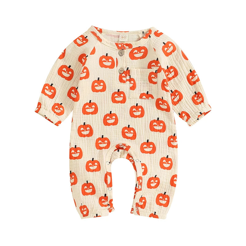Infant Baby Girls Boys Halloween Romper Pumpkin/Bat Print Cotton Long Sleeve Newborn Baby Girls Jumpsuit Autumn Baby Clothes