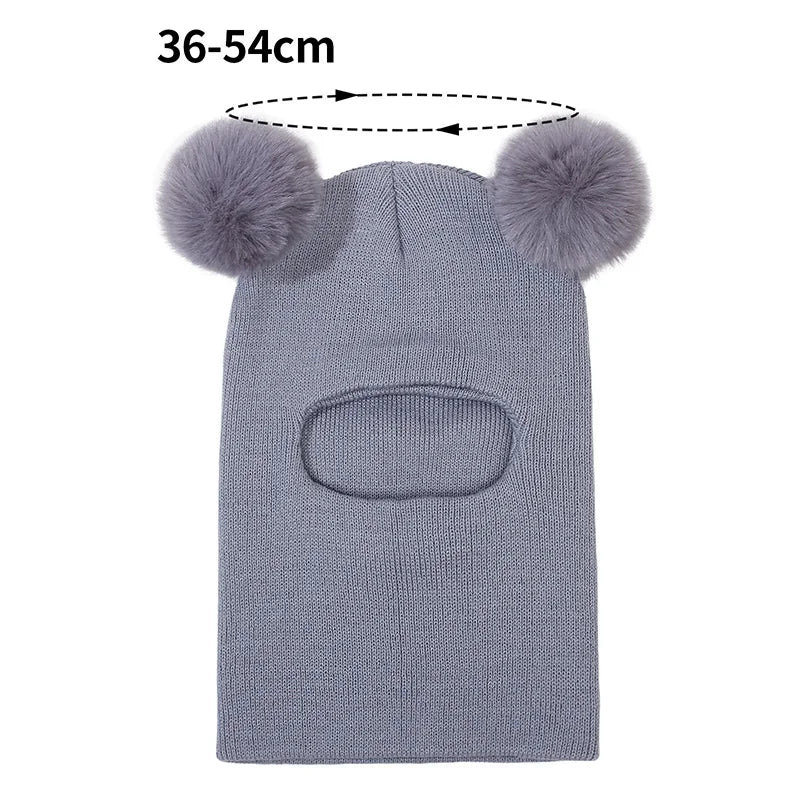 One-Piece Baby Hat Scarf for Boys Cute Pompom Kids Knitted Beanie Winter Infant Girls Cap Ears Neck Warm Protection Bonnet 1-5Y