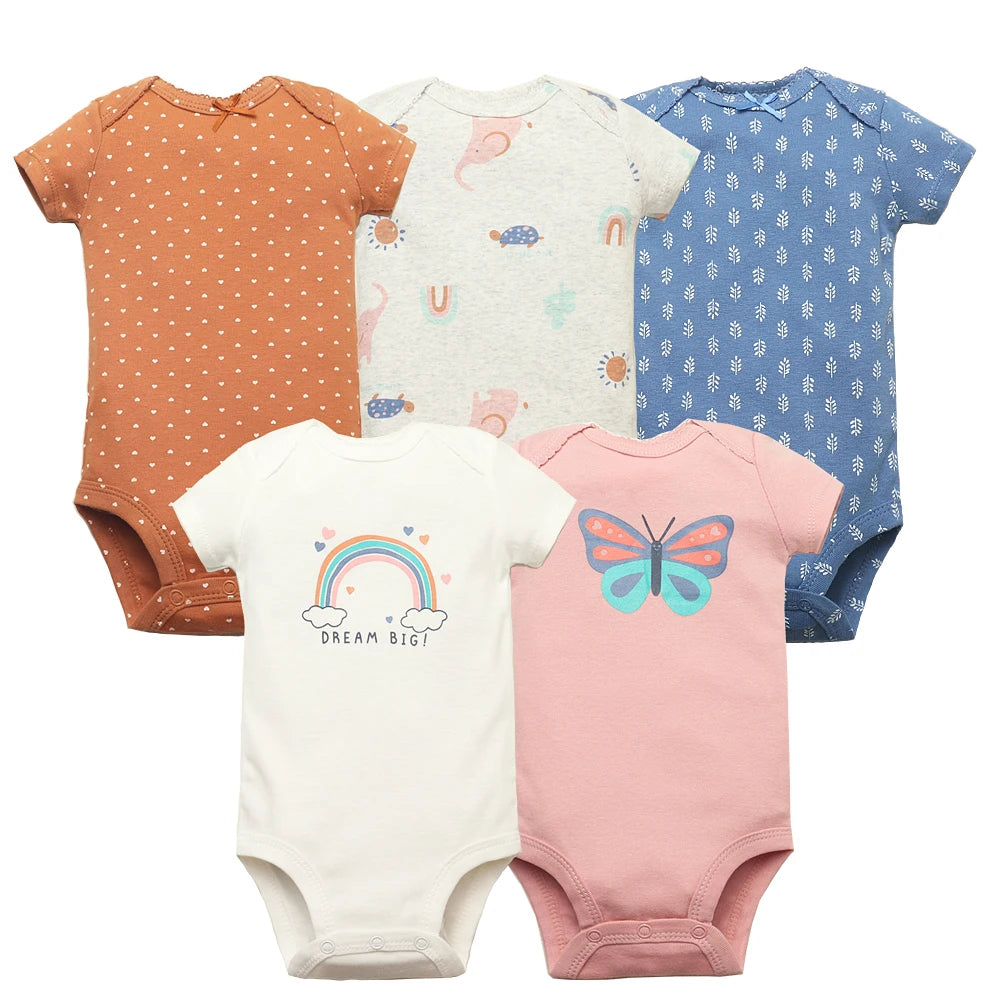 New Cartoon Baby Boys Girls Bodysuit 3-5PCS Short Sleeve 100% Cotton Baby Clothes 0-24Months Newborn Body Bebe Jumpsuit Clothing