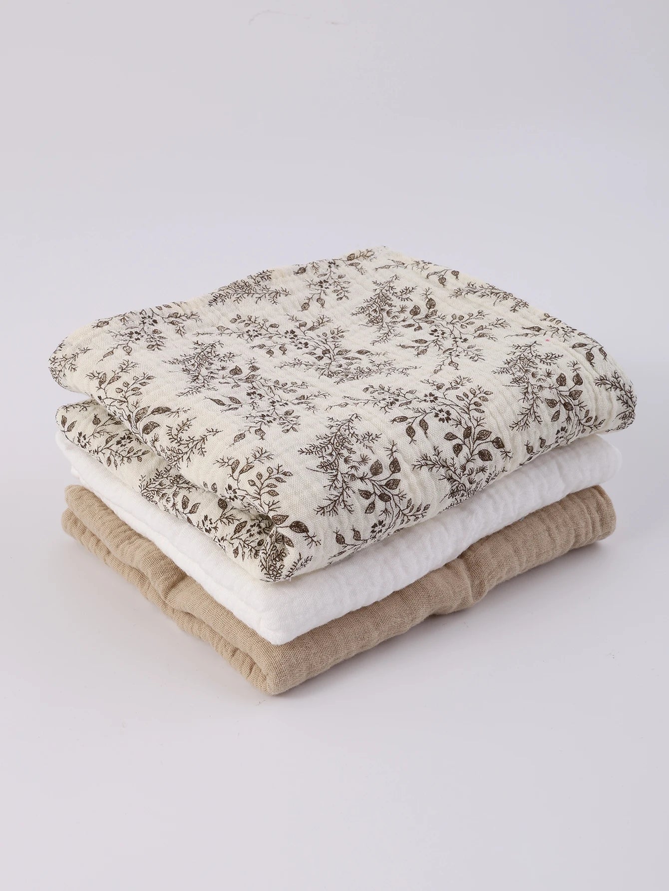 3PCS/set Boho Solid Floral Soft Breathable Newborn Baby Receiving Blanket Muslin Swaddle Blankets