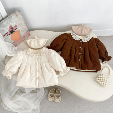 Lace Lapel Fleece Girls Coat