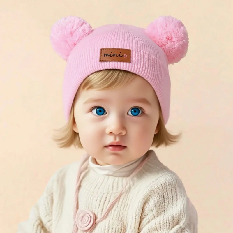 3pcs Kids Knitted Pompom Baby Hats
