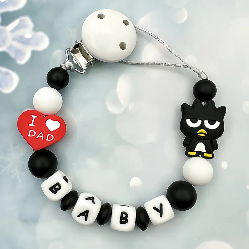 Customized Personalized Name English Letters Silicone Soothing Pacifier Chain Clips Holder Teether Pendants Teething Baby Gifts