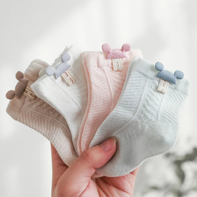 4pcs Newborn Socks Baby Summer Thin Cute Cute Mid Tube Short Socks Fashion New Baby Boneless Breathable Mid Tube Socks