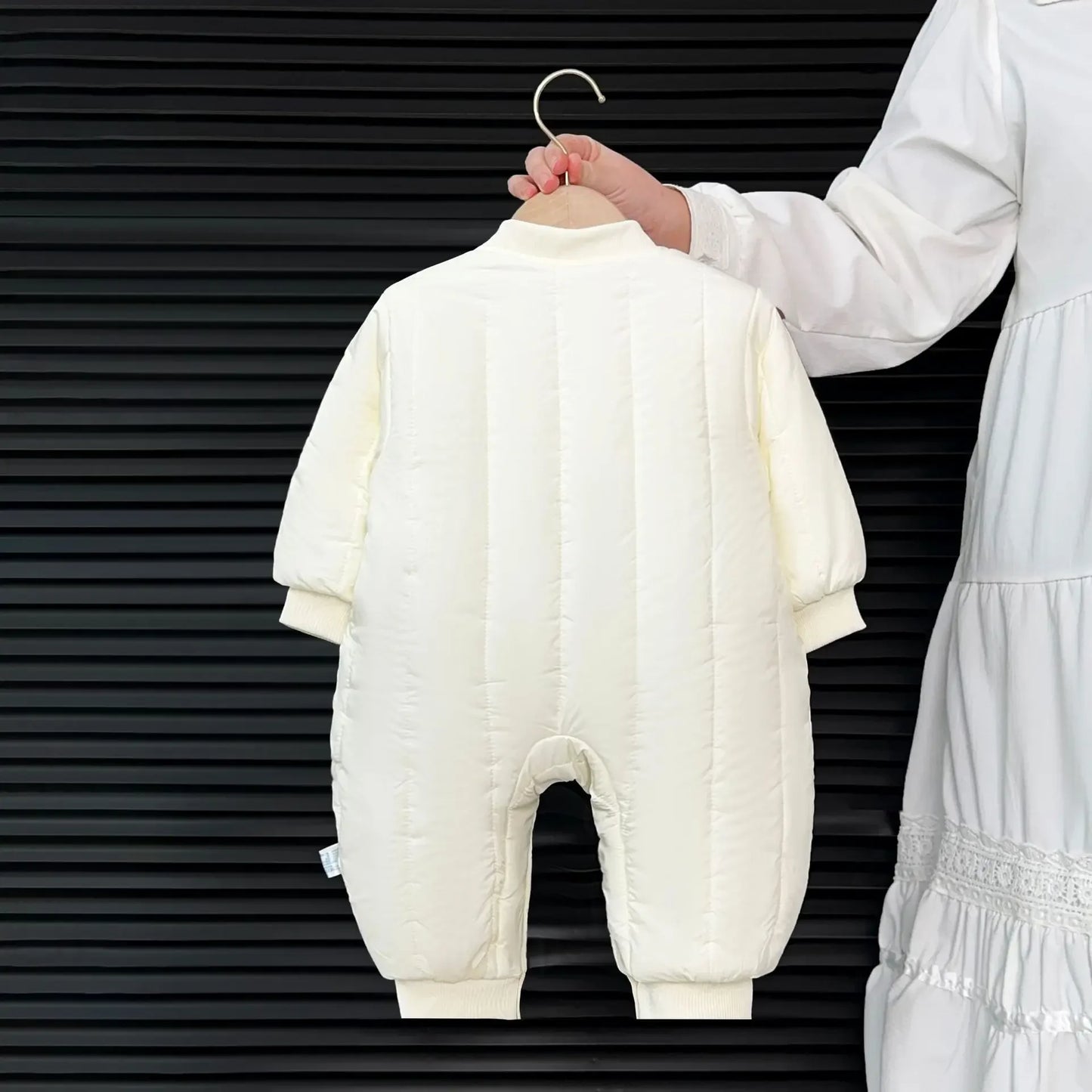 Newborn Baby Onesie Quilted Cotton Romper with Cute Plush Toy Appliques Easy Button Jumpsuit Winter Outdoor Wear