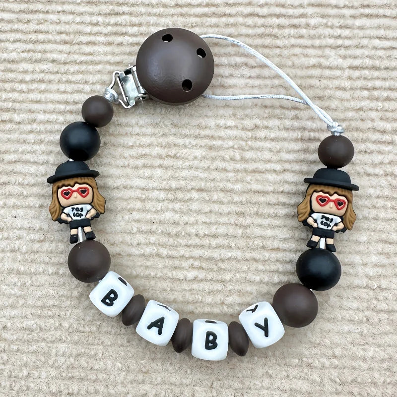 Customized Personalized Name English Letters Silicone Soothing Pacifier Chain Clips Holder Teether Pendants Teething Baby Gifts