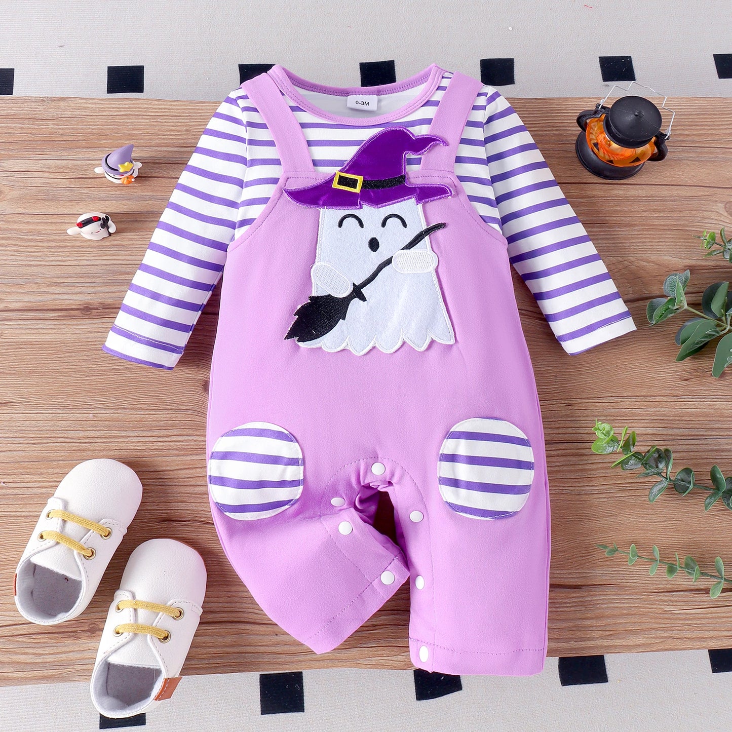 Autumn Boys And Babies Aged 0-1 Years Old, Comfortable Casual Round Neck Striped Halloween Doll Long-Sleeved Jumpsuit
