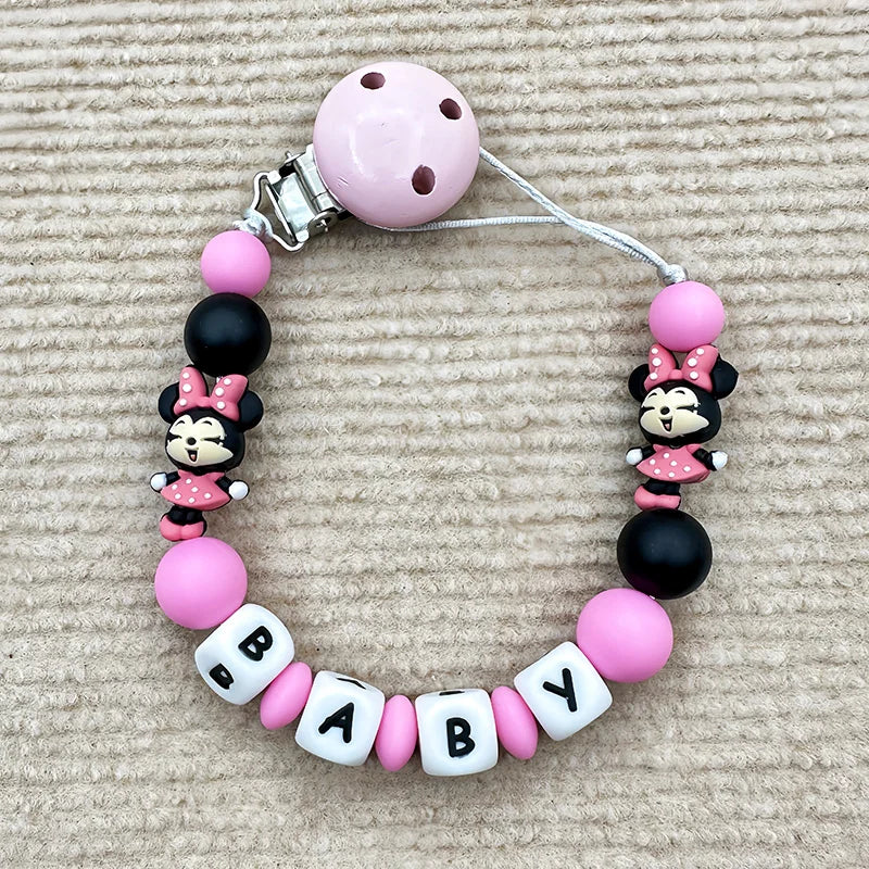 Customized Personalized Name English Letters Silicone Soothing Pacifier Chain Clips Holder Teether Pendants Teething Baby Gifts